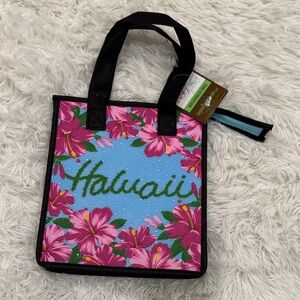 Hawaii Floral Insulated Lunch Bag - Pink and Blue